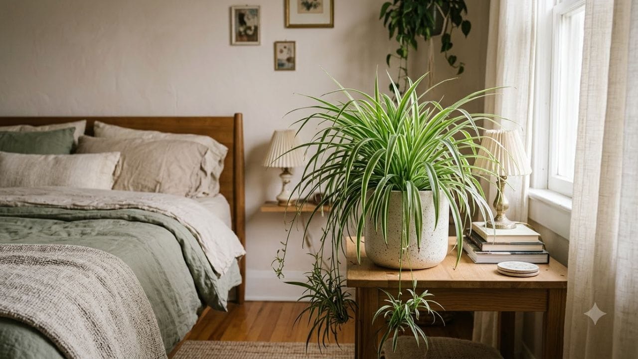 3. સ્પાઇડર પ્લાન્ટ (Spider Plant) ઘરની અંદરની હવાને શુદ્ધ કરવા માટે સ્પાઇડર પ્લાન્ટ ઉત્તમ વિકલ્પ છે. કેટલાક સંશોધનોમાં સામે આવ્યું છે કે તે વાયુ પ્રદૂષકોને દૂર કરવામાં મદદરૂપ સાબિત થાય છે. તેના પાતળા, લાંબા અને લીલા-સફેદ રંગના પાંદડા ઘરના ઇન્ટિરિયરને આકર્ષક લુક આપે છે.