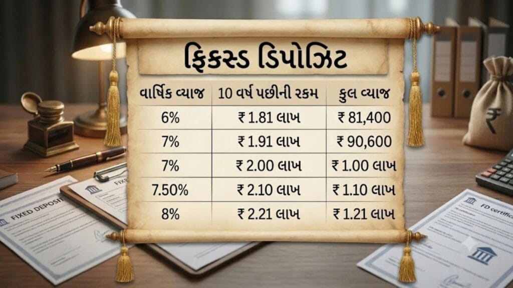 FD Interest Calculation How Much Will 1 Lakh FD Become After 10 Years at 6 7 and 8 Percent