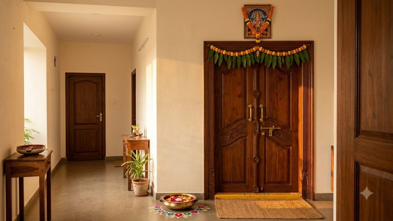 મુખ્ય પ્રવેશદ્વાર (Main Entrance) દિશા: ફ્લેટનો મુખ્ય દરવાજો પૂર્વ, ઉત્તર કે ઉત્તર-પૂર્વ (ઈશાન ખૂણો) દિશામાં હોવો સૌથી શુભ માનવામાં આવે છે. કદ: મુખ્ય દરવાજો ઘરના અન્ય તમામ દરવાજાઓ કરતાં કદમાં મોટો હોવો જોઈએ. ઉપાય: જો મુખ્ય દરવાજો ખોટી દિશામાં હોય, તો તેના ઉપરના ભાગે પંચમુખી હનુમાનજીની તસવીર કે પ્રતીક લગાવી શકાય છે.