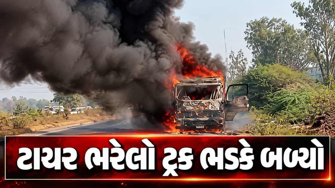 Breaking News : હાલોલ બાયપાસ નજીક ટાયર ભરેલા ટ્રકમાં ભીષણ આગ, જુઓ Video