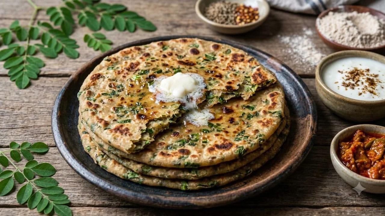 આ પરોઠામાં ઘઉંના લોટની સાથે સરગવાના પાન, લીલી ડુંગળીના પાન, લીલા ધાણા, લીલા મરચાં, આદુ, લસણ અને અલગ અલગ પ્રકારના મસાલાનો ઉપયોગ કરવામાં આવે છે. આનાથી પરોઠાનો સ્વાદ વધી જાય છે અને રોજિંદા આહારમાં કંઈક અલગ પણ બનાવી શકાય છે.