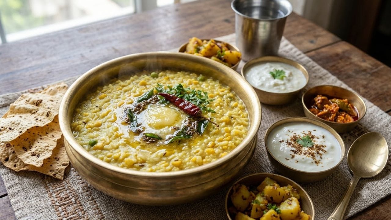 ખીચડીને સામાન્ય રીતે બીમારી દરમિયાન ખાવામાં આવતી સાદી વાનગી માનવામાં આવે છે, પરંતુ યોગ્ય સામગ્રી સાથે બનાવવામાં આવે તો તે સંતુલિત ભોજનનો ભાગ પણ બની શકે છે. ચોખા, પીળી મગની દાળ અને વિવિધ શાકભાજીનું મિશ્રણ આ વાનગીને સ્વાદિષ્ટ બનાવવાની સાથે પોષક તત્ત્વો પણ પૂરાં પાડે છે.