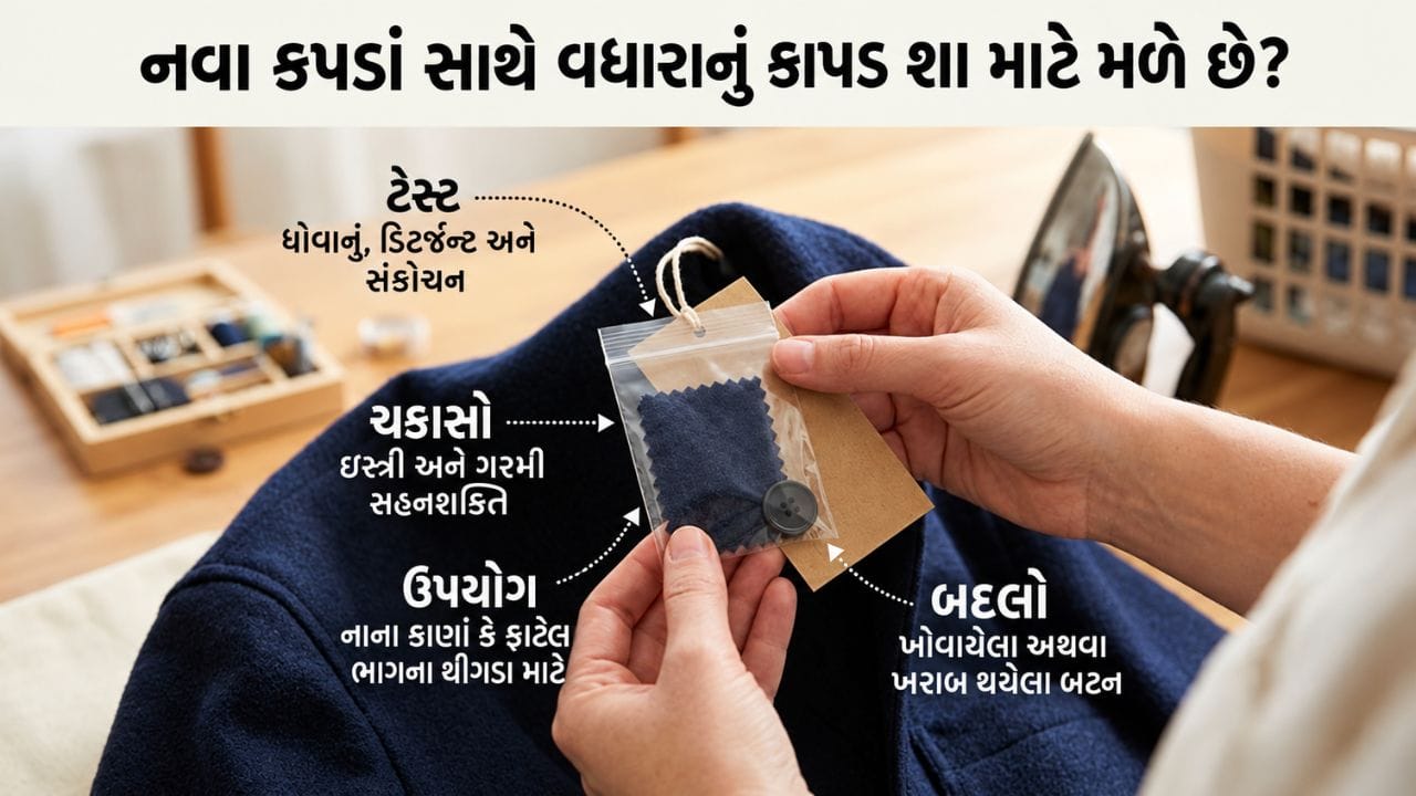 શું દરેક નવા કપડાં સાથે આવો ટુકડો મળે છે?:  દરેક કપડાં સાથે આવો ટુકડો મળતો નથી. આ બાબત કપડાંની બ્રાન્ડ, તેની ક્વોલિટી અને પેકિંગની પદ્ધતિ પર નિર્ભર કરે છે. પ્રીમિયમ અથવા ખાસ ડિઝાઇનર કપડાં સાથે બટનની સાથે આ કાપડ પણ આપવામાં આવે છે.