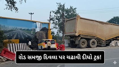 પેઈન્ટિંગને રસ્તો સમજી બેઠો ડ્રાઈવર! દિવાલ પર જ ચઢાવી દીધી ટ્રક-Video